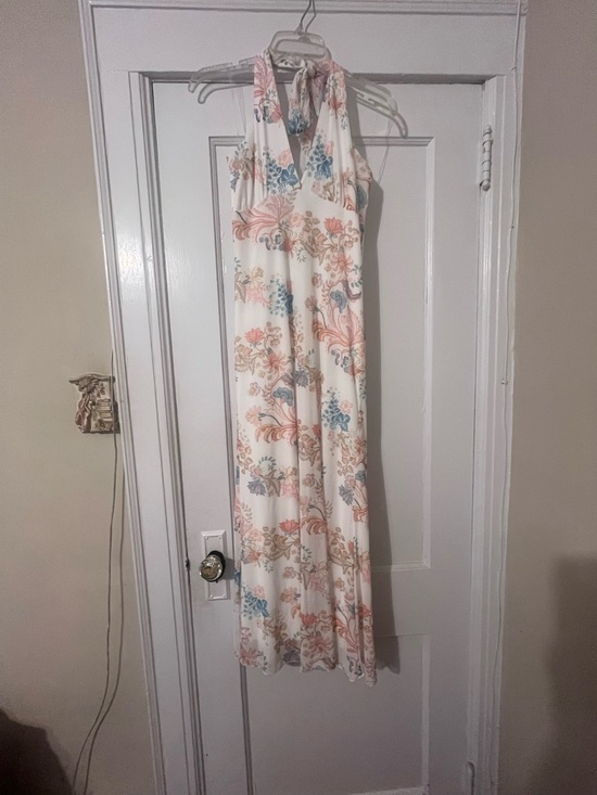 Dresses & Skirts - Floral Halter Maxi Dress in Cream with Peach & Blue